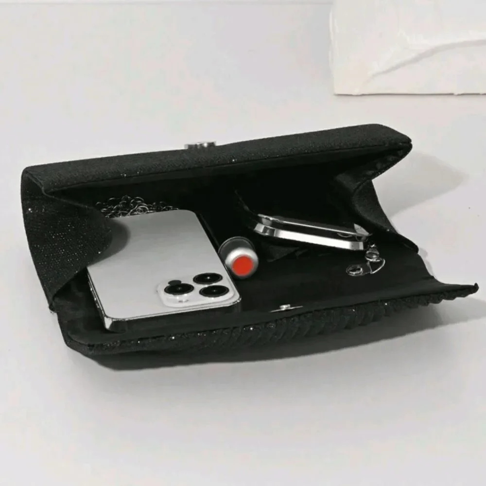 Brand New Ladies Black Glitter Evening Bag - Picture 5 of 7